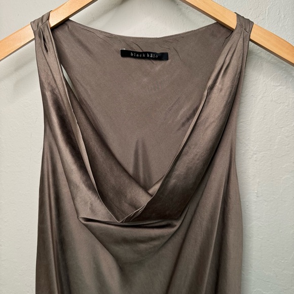 BLACK HALO 100% Silk Two Toned Sleeveless Midi Dress Draped Neckline Black 6 - Picture 4 of 13